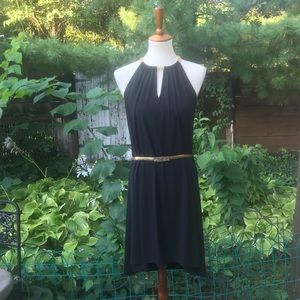 Michael Kors Black Gold Chain Neckline Dress M